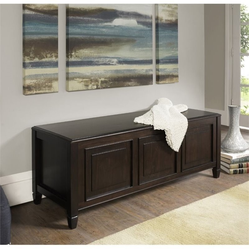 Atlin Designs Solid Pine Dark Chestnut Brown Storage Bench Rectangular 51