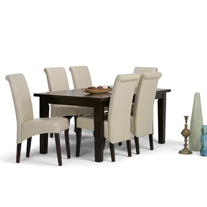Atlin Designs 7 Piece Transitional Wood/Faux Leather Dining Set in Cream/Brown
