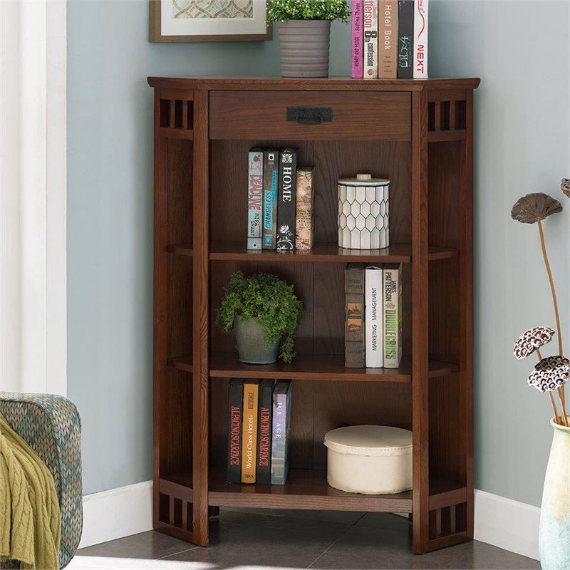 Atlin Designs 3 Shelf Corner Bookcase in Mission Oak