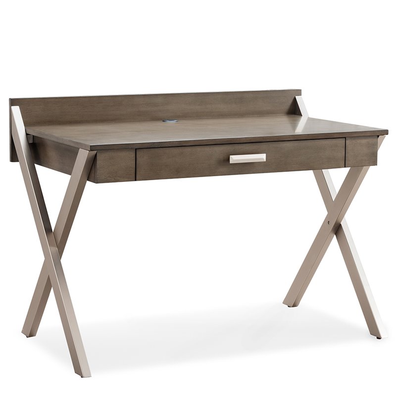 Atlin Designs Computer Desk in Smoke Gray and Brushed Nickel