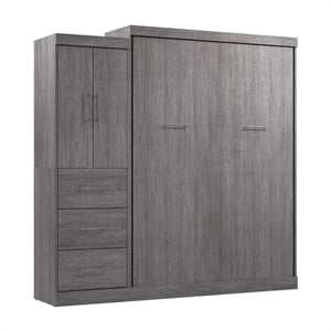 Atlin Designs 90&quot Transitional Wood Queen Wall Bed Kit with 3 Drawer Set in Gray