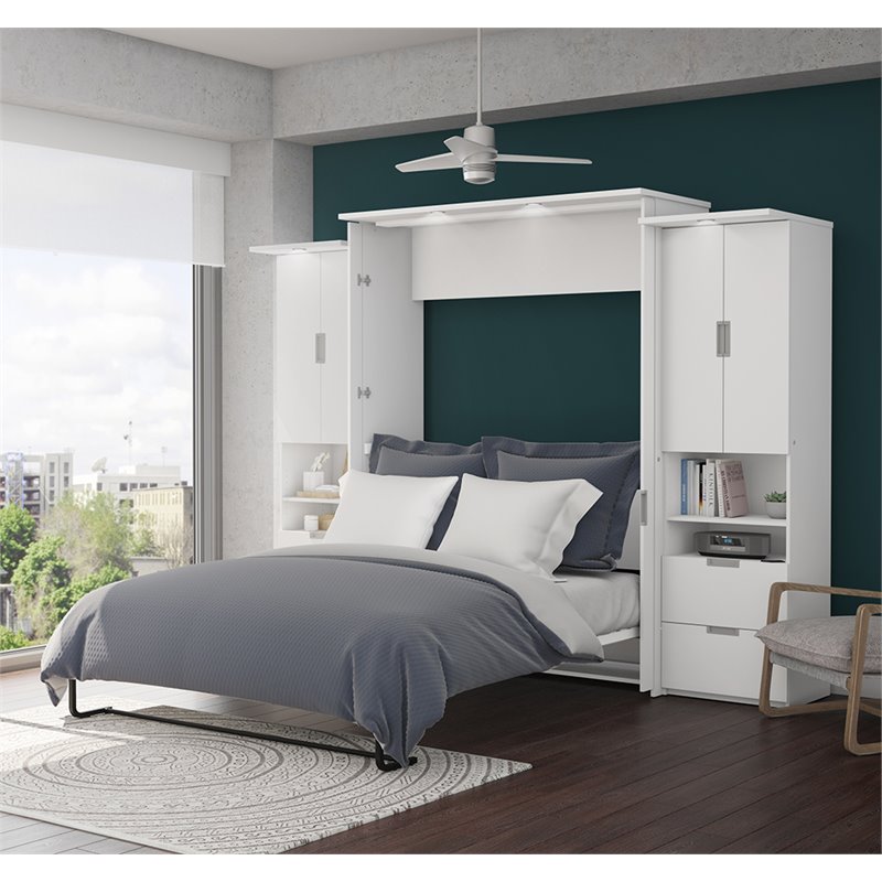 Atlin Designs 3 Piece Queen Storage Wall Bed Set in White