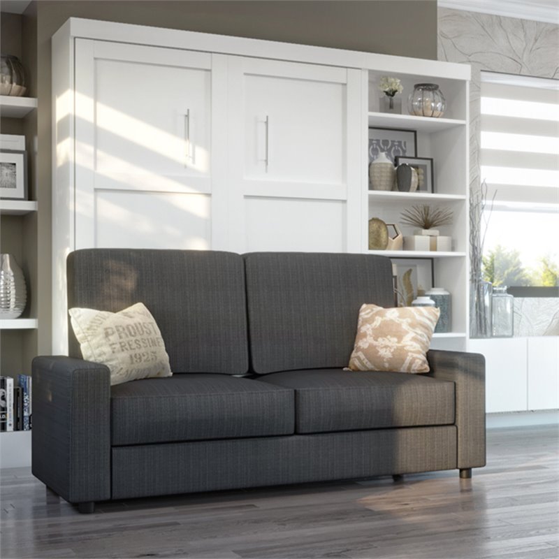 Atlin Designs 3 Piece Full Wall Bed Set in White and Gray