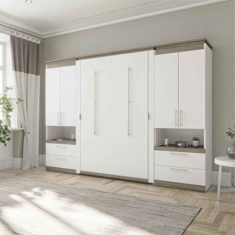 Atlin Designs Laminated Particle Board White Full Murphy Bed Rectangular Dual Piston System 118