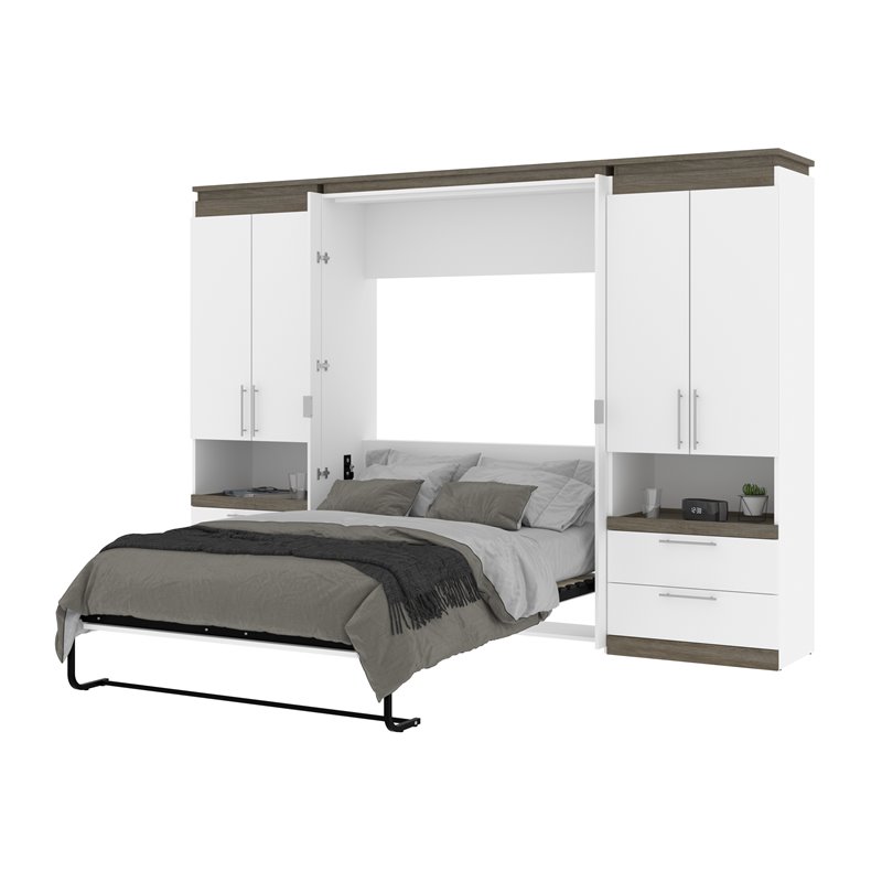 Atlin Designs Laminated Particle Board White Full Murphy Bed Rectangular Dual Piston System 118