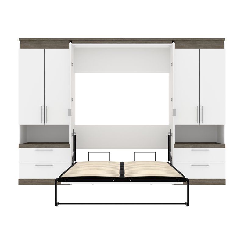 Atlin Designs Laminated Particle Board White Full Murphy Bed Rectangular Dual Piston System 118