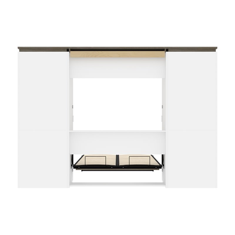 Atlin Designs Laminated Particle Board White Full Murphy Bed Rectangular Dual Piston System 118
