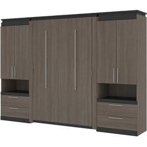 Atlin Designs 118&quot Full Murphy Bed with 2 Storage Cabinets in Bark Gray