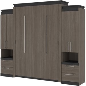 Atlin Designs 104&quot Queen Murphy Bed with 2 Storage Cabinets in Bark Gray