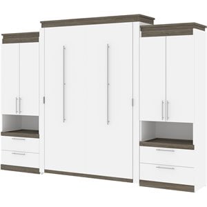 Atlin Designs 124&quot Modern Wood Queen Murphy Bed with 2 Storage Cabinets in White