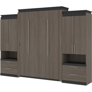 Atlin Designs 124&quot Queen Murphy Bed with 2 Storage Cabinets in Bark Gray