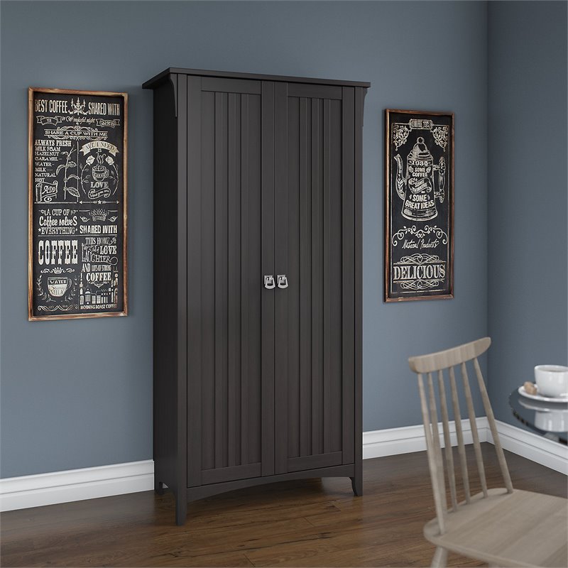 Atlin Designs Wood Kitchen Pantry Cabinet with Doors in Black
