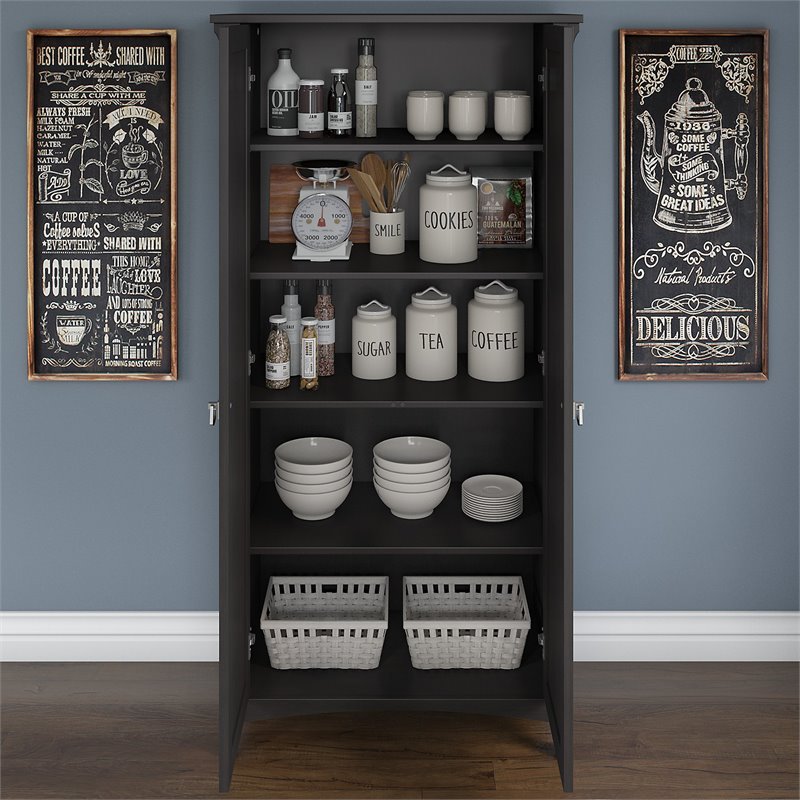 Atlin Designs Wood Kitchen Pantry Cabinet with Doors in Black