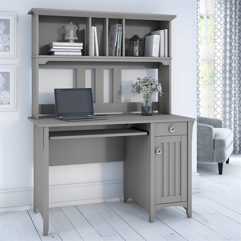 Atlin Designs Contemporary Engineered Wood Small Computer Desk w/ Hutch in Gray