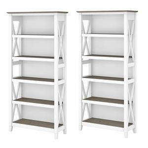 Atlin Designs 5 Shelf Modern Wood Bookcase Set in Shiplap Gray/White