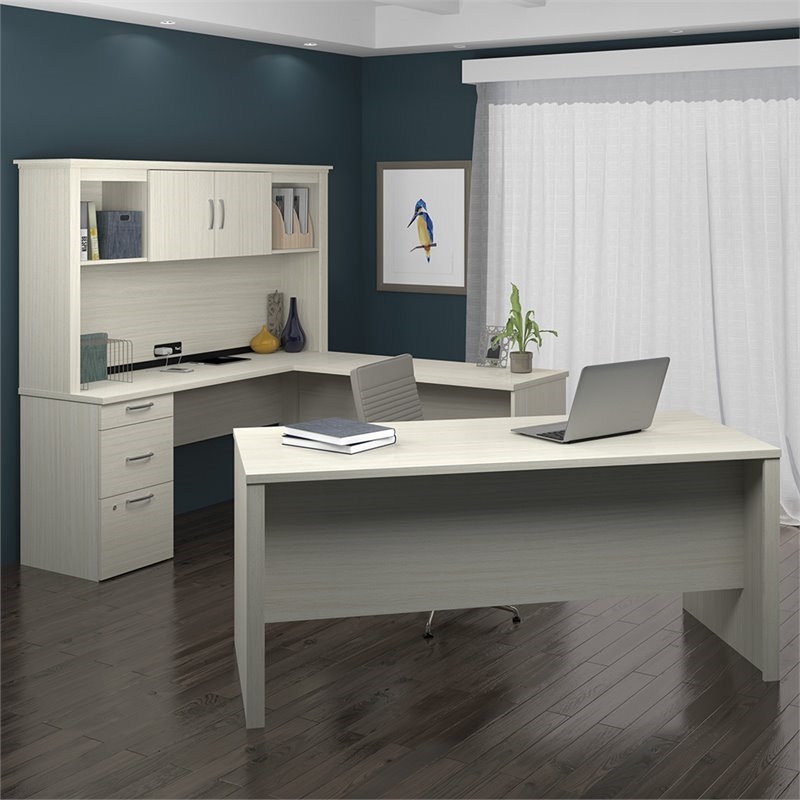 Atlin Designs Melamine White/Chocolate Computer Desk U-Shaped Reversible
