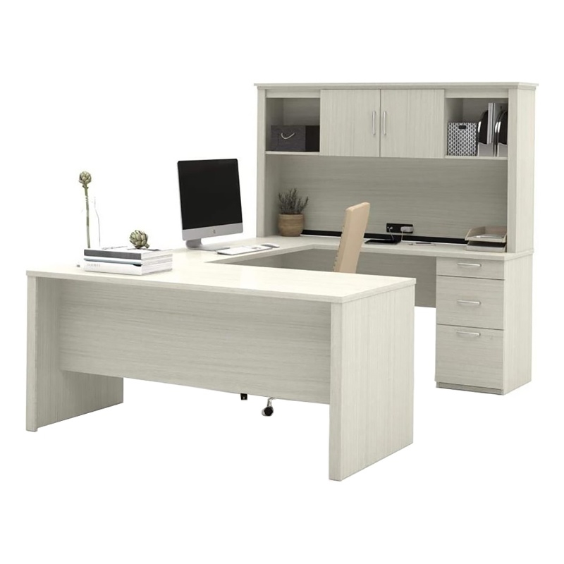 Atlin Designs Melamine White/Chocolate Computer Desk U-Shaped Reversible