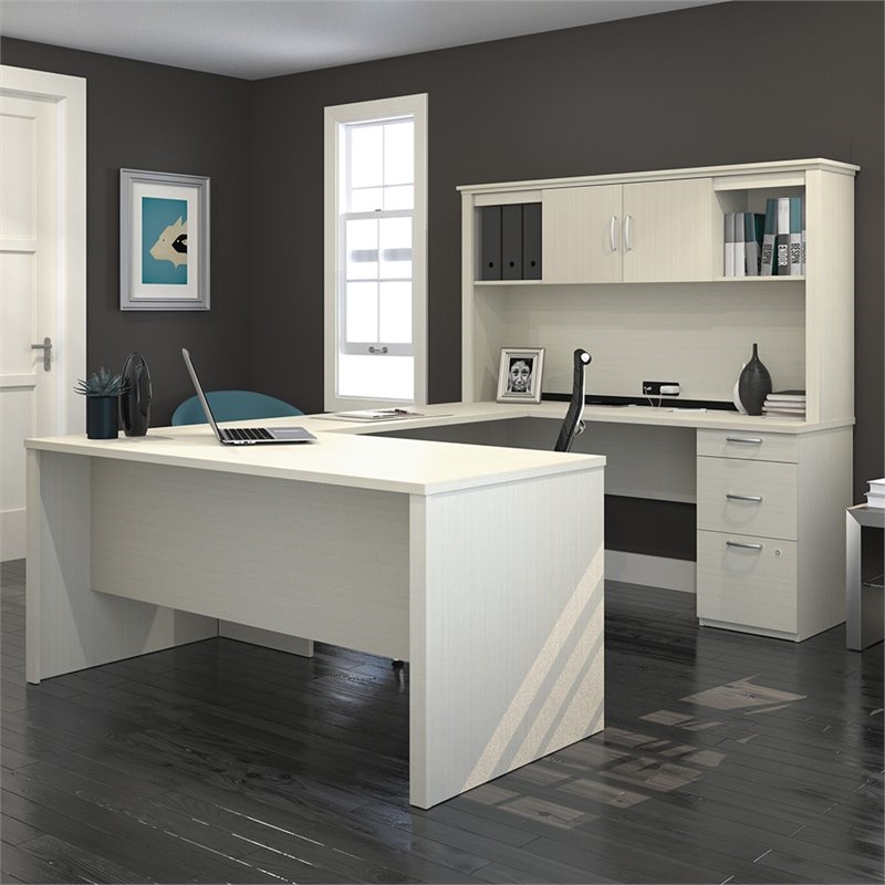 Atlin Designs Melamine White/Chocolate Computer Desk U-Shaped Reversible