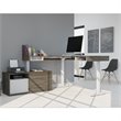 Atlin Designs L Shaped Adjustable Standing Desk with Credenza in Walnut Gray