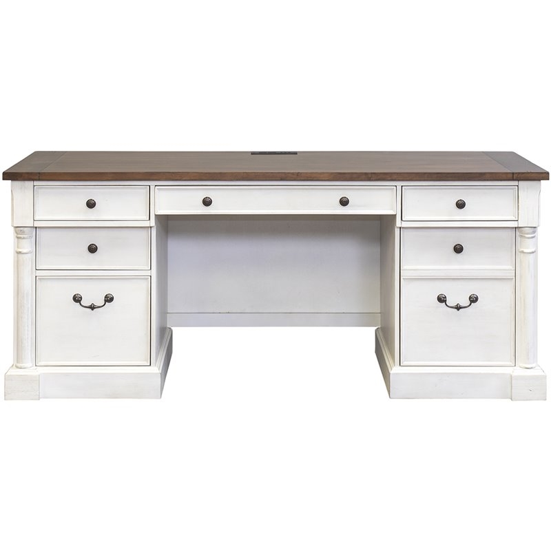 Atlin Designs Rustic Wood 3-Drawer Computer Desk in Weathered White