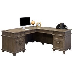 Atlin Designs Wood L-Shaped Desk in Weathered Dove