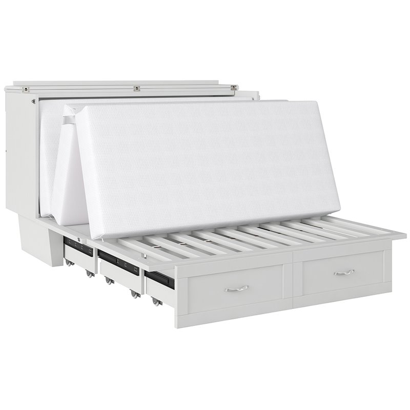 Atlin Designs Solid Wood White Queen Murphy Bed Rectangular Space Saving Assembly Required