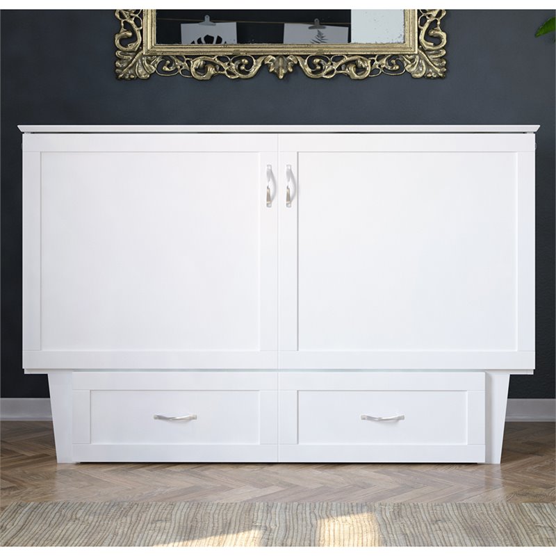 Atlin Designs Solid Wood White Queen Murphy Bed Rectangular Space Saving Assembly Required