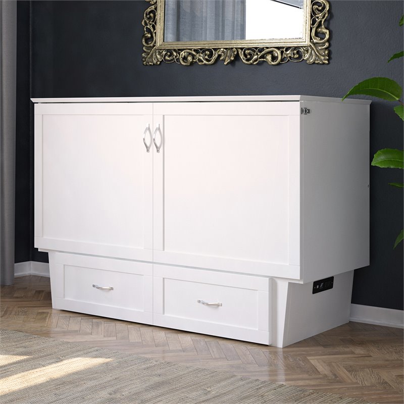 Atlin Designs Solid Wood White Queen Murphy Bed Rectangular Space Saving Assembly Required