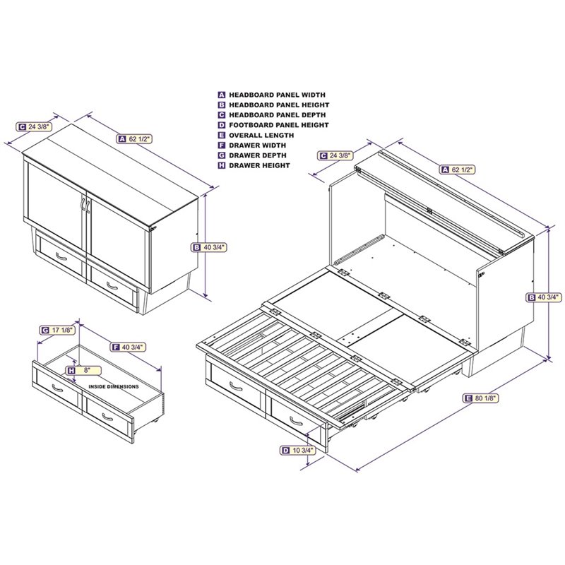 Atlin Designs Solid Wood White Queen Murphy Bed Rectangular Space Saving Assembly Required