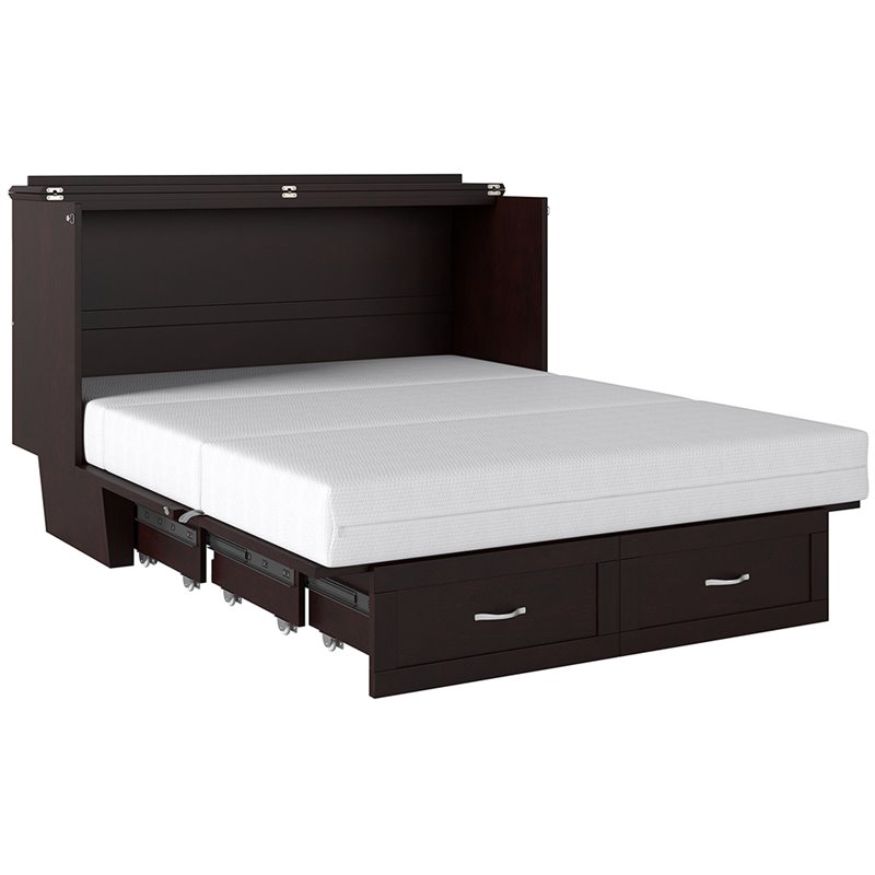 Atlin Designs Mid-Century Solid Wood Queen Murphy Bed Chest in Espresso