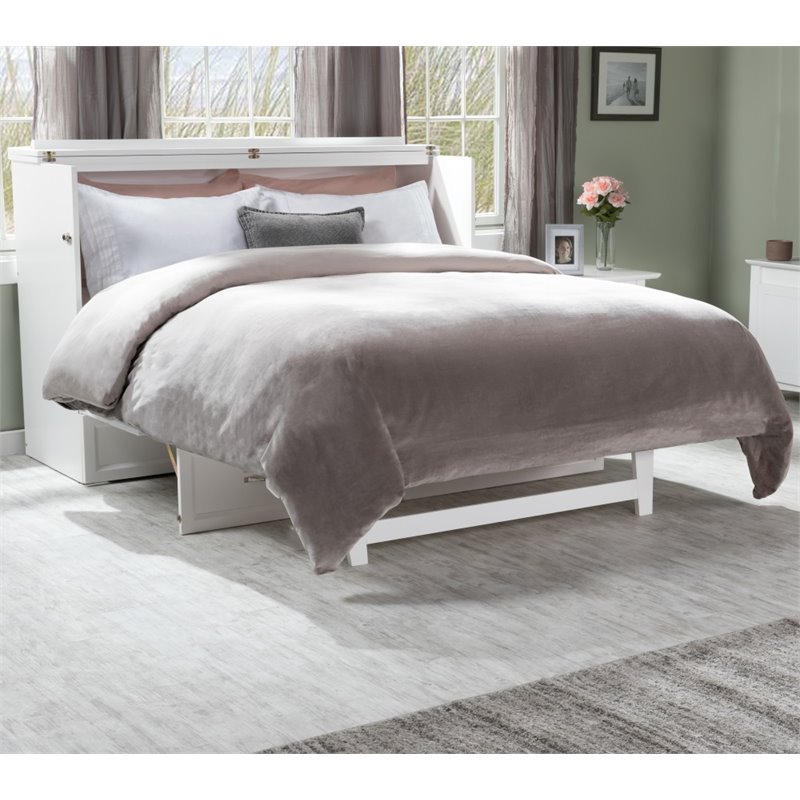 Atlin Designs Queen Traditional Wood Murphy Bed Chest Bed with Mattress in White