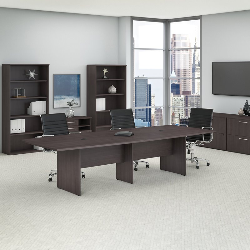 Atlin Design Boat Shaped Conference Table with Wood Base in Storm Gray