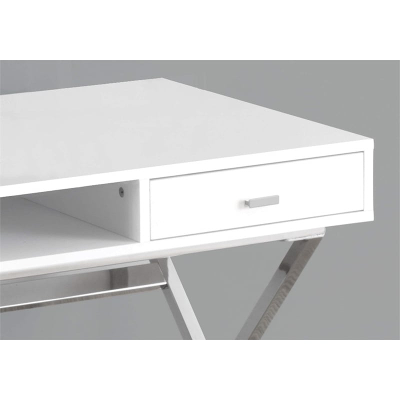 Atlin Designs MDF Glossy White and Silver Writing Desk Rectangular Unassembled