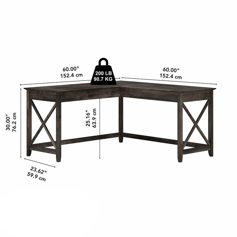 Atlin Designs L Shaped Farmhouse Wood Desk in Dark Gray Hickory