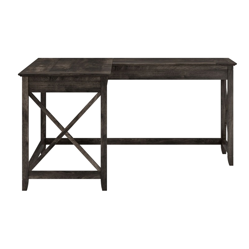 Atlin Designs L Shaped Farmhouse Wood Desk in Dark Gray Hickory
