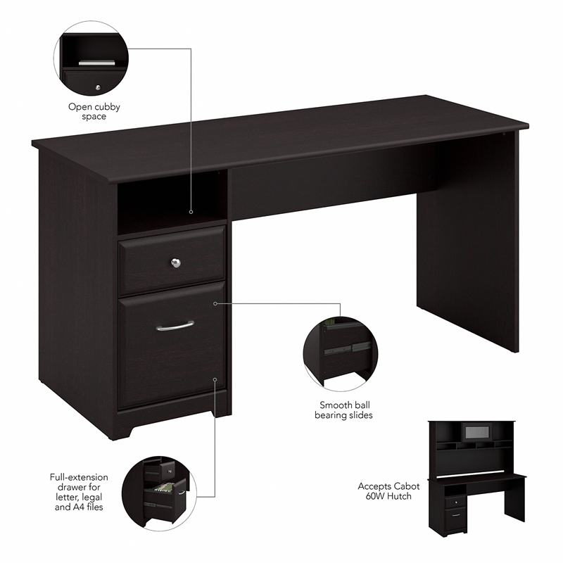 Atlin Designs 60W Computer Desk with Hutch in Espresso Oak
