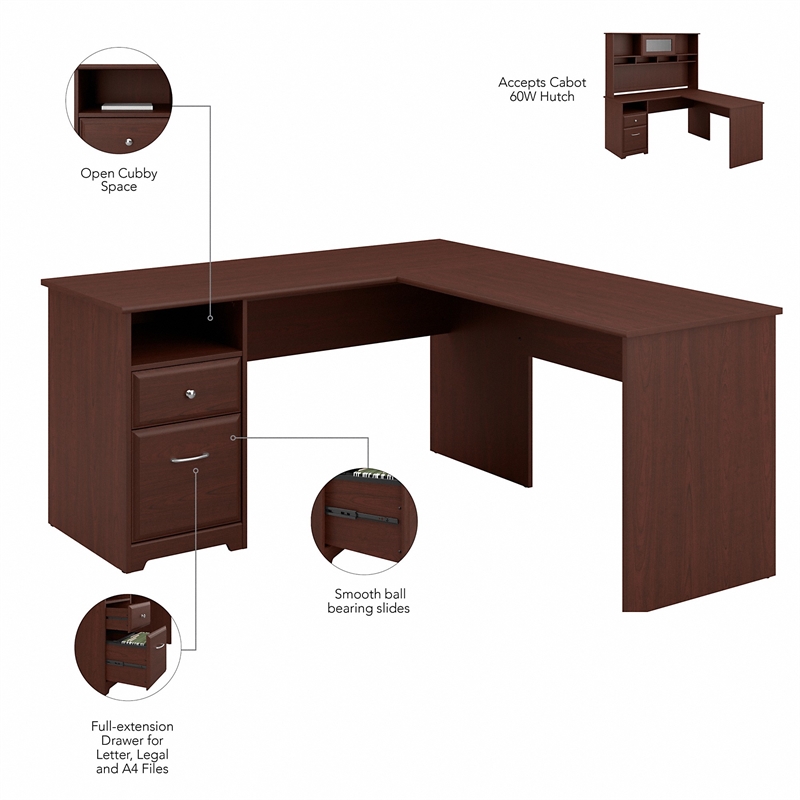 Atlin Designs 60W L Shaped Computer Desk with Hutch & Drawers