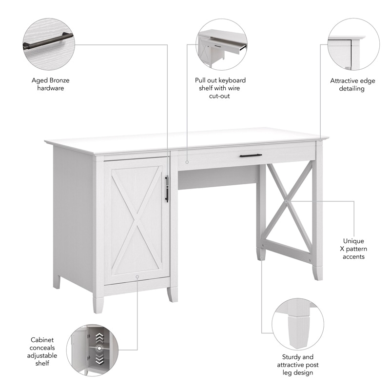 Atlin Designs Contemporary Wood Computer Desk with Storage in White