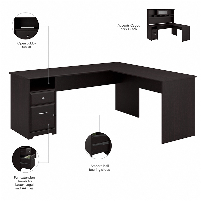 Atlin Designs 72W L Shaped Computer Desk with File in Espresso Oak