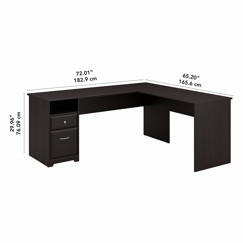 Atlin Designs 72W L Shaped Computer Desk with File in Espresso Oak