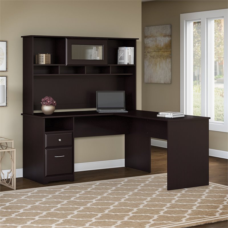 Atlin Designs 60W L Shaped Computer Desk with Hutch in Espresso Oak