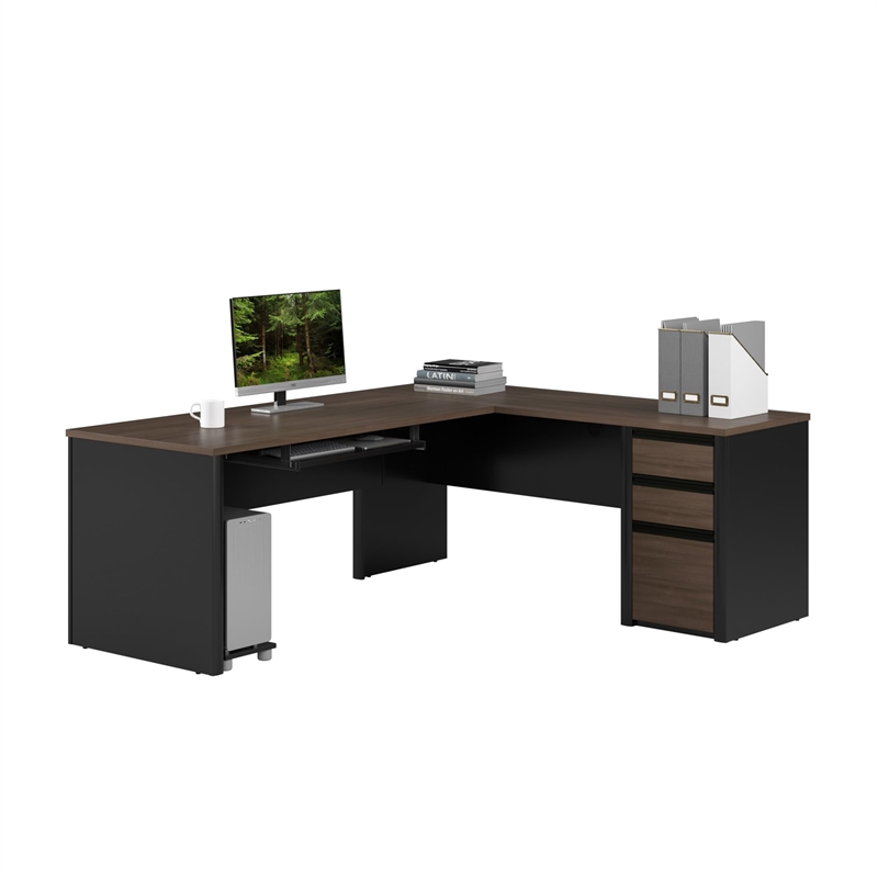 Atlin Designs 4 Piece L Shaped Computer Desk in Antigua and Black