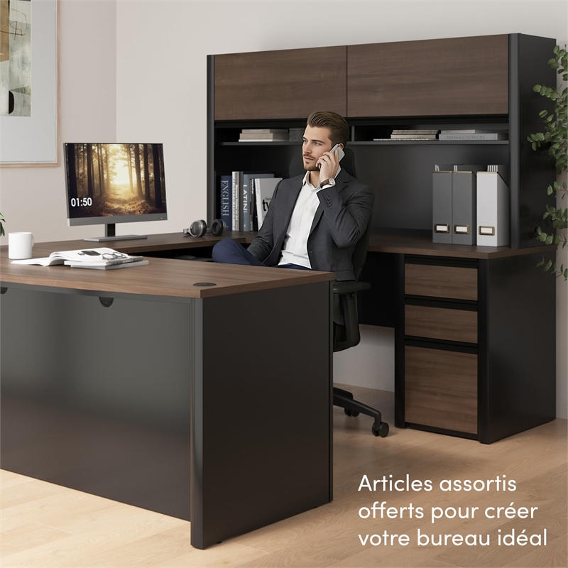 Atlin Designs 4 Piece L Shaped Computer Desk in Antigua and Black
