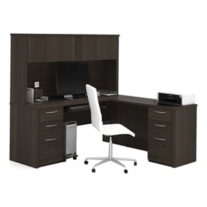 Atlin Designs Traditional Wood 71&quot L-Desk with Hutch in Dark Chocolate