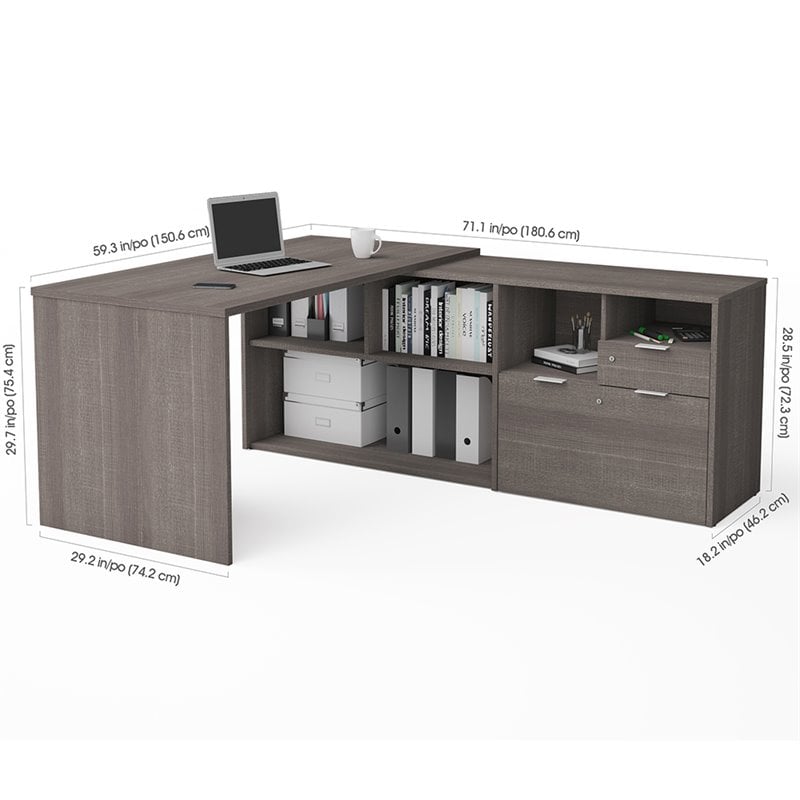 Atlin Designs Melamine Bark Gray Computer Desk L Shape Fully Reversible 71.1