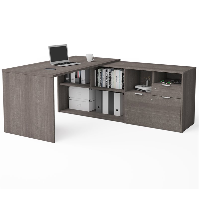 Atlin Designs Melamine Bark Gray Computer Desk L Shape Fully Reversible 71.1