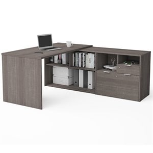 Atlin Designs Melamine Bark Gray Computer Desk L Shape Fully Reversible 71.1&quot x 59.3&quot x 29.6&quot