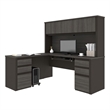 Atlin Designs Particle Board Bark Gray L Shaped Computer Desk with Hutch 71.1