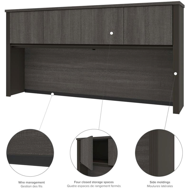 Atlin Designs Particle Board Bark Gray L Shaped Computer Desk with Hutch 71.1