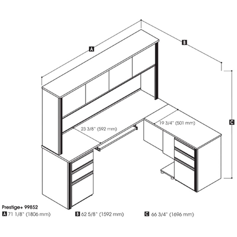 Atlin Designs Particle Board Bark Gray L Shaped Computer Desk with Hutch 71.1